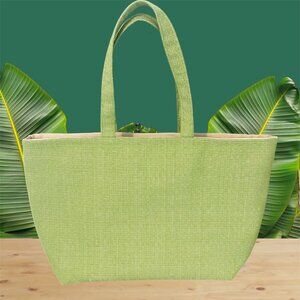 Trendy versatile Lime Green Tote bag, Beige lining. Reversible. Handmade, Large